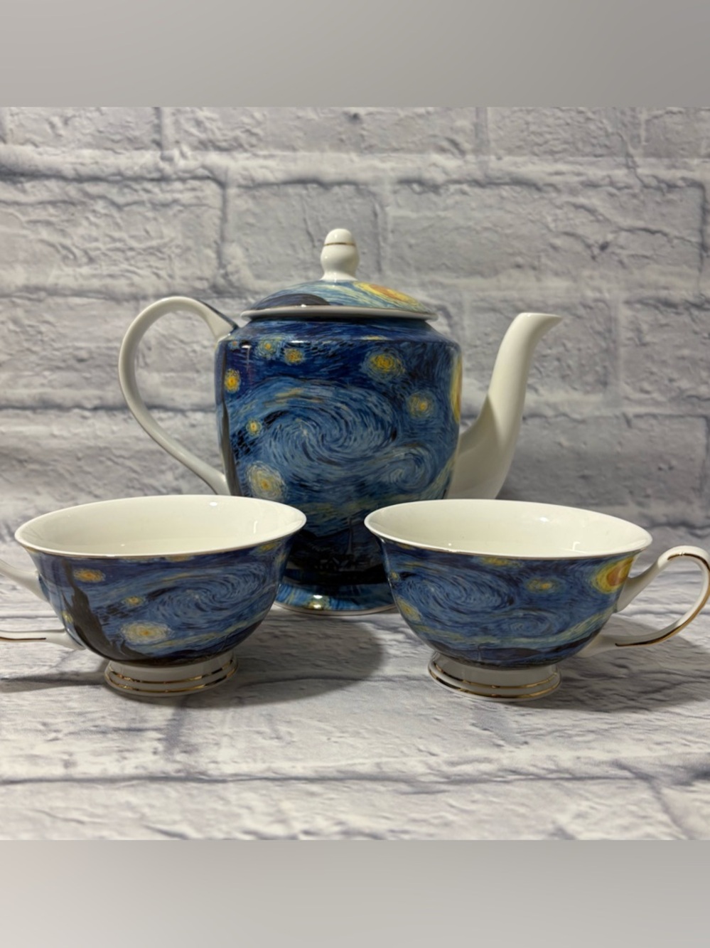 Grace Teaware Vincent VanGogh Starry Night fine porcelain tea pot set (3 piece)